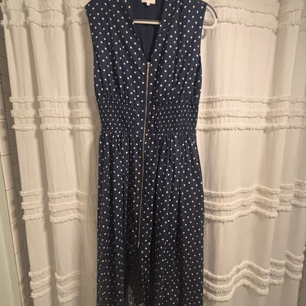 Navy Polka Dot Sleeveless Dress